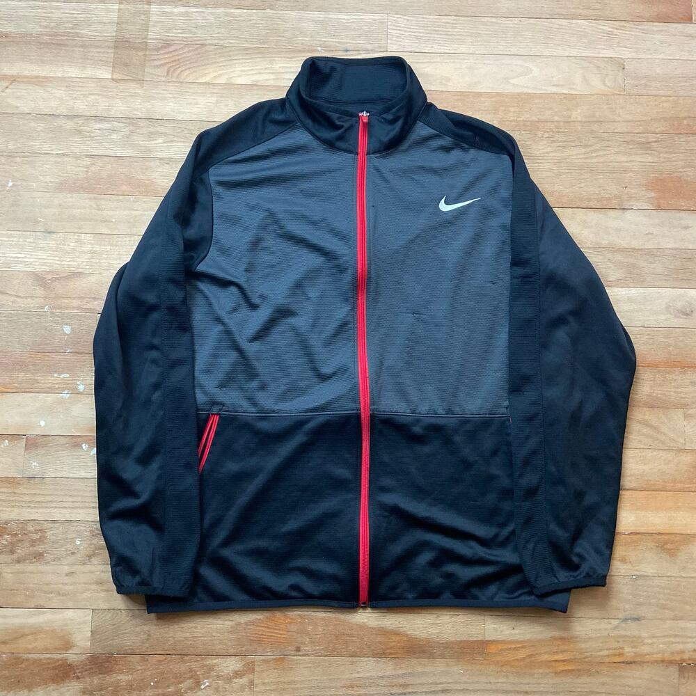 Nike Mens Black Gray Red Rivalry Dri-Fit Long Sleeve Full Zip Jacket Size XL